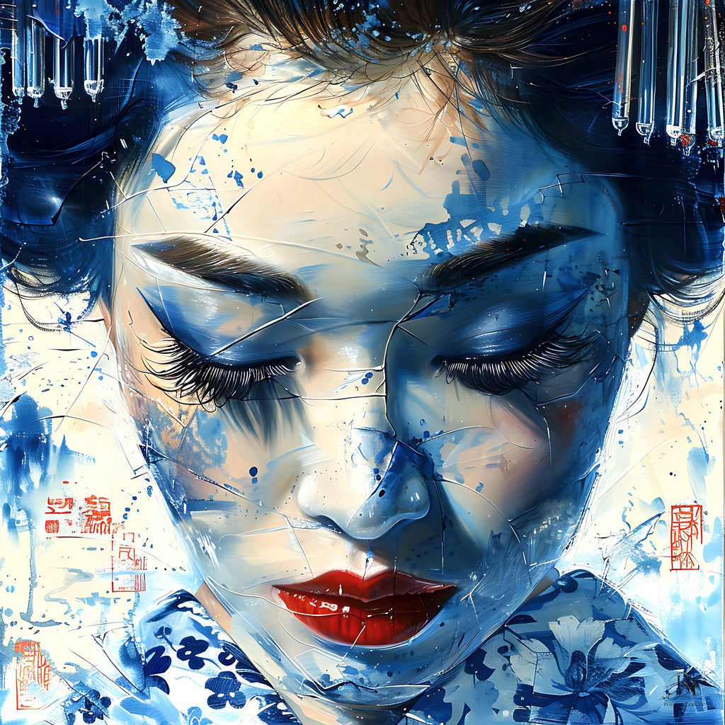 Frozen in Porcelain — blue and white porcelain portrait, main view
