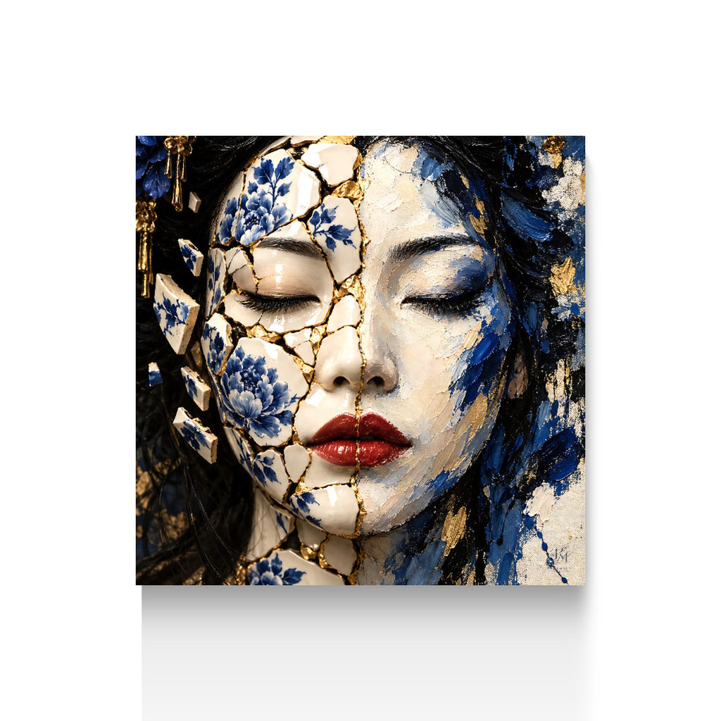Where Porcelain Meets Paint — Split-Face Kintsugi Limited-Edition Metal Print — PorcelainMuse — metal print on white