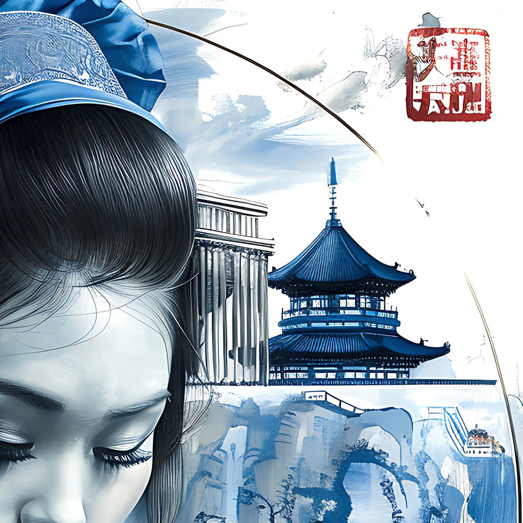 Close-up of the traditional pagoda and red hanko seal stamps