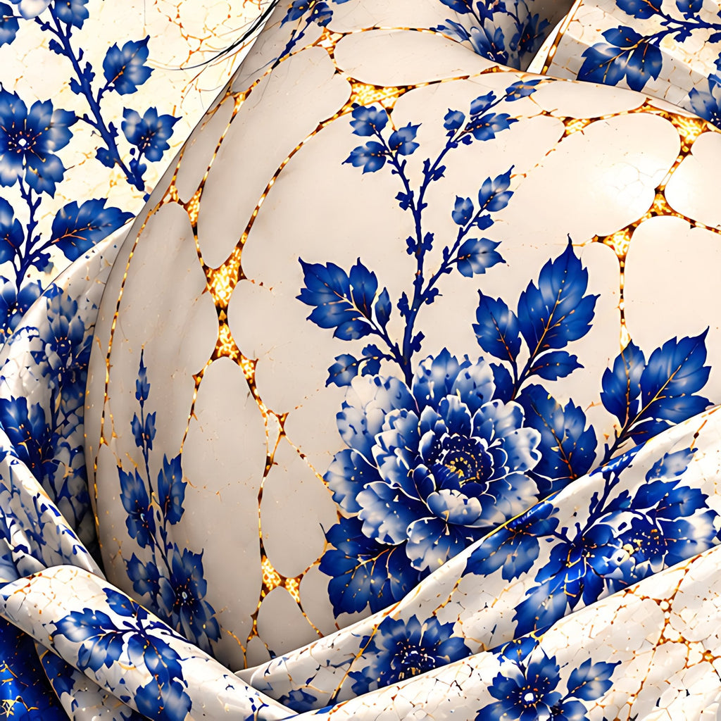 Whispers Behind the Fan — Kintsugi Geisha Limited-Edition Metal Print — PorcelainMuse — face detail