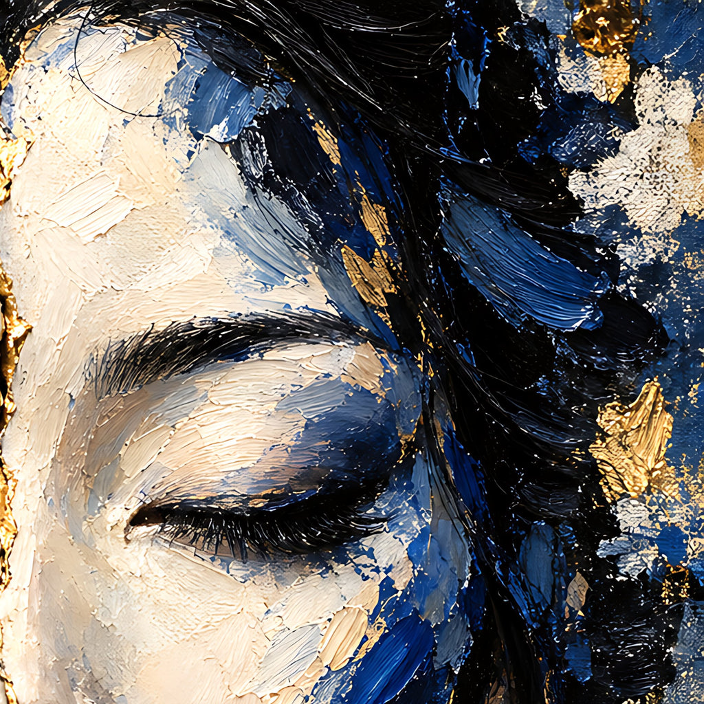 Where Porcelain Meets Paint — Split-Face Kintsugi Limited-Edition Metal Print — PorcelainMuse — impasto oil paint eye detail