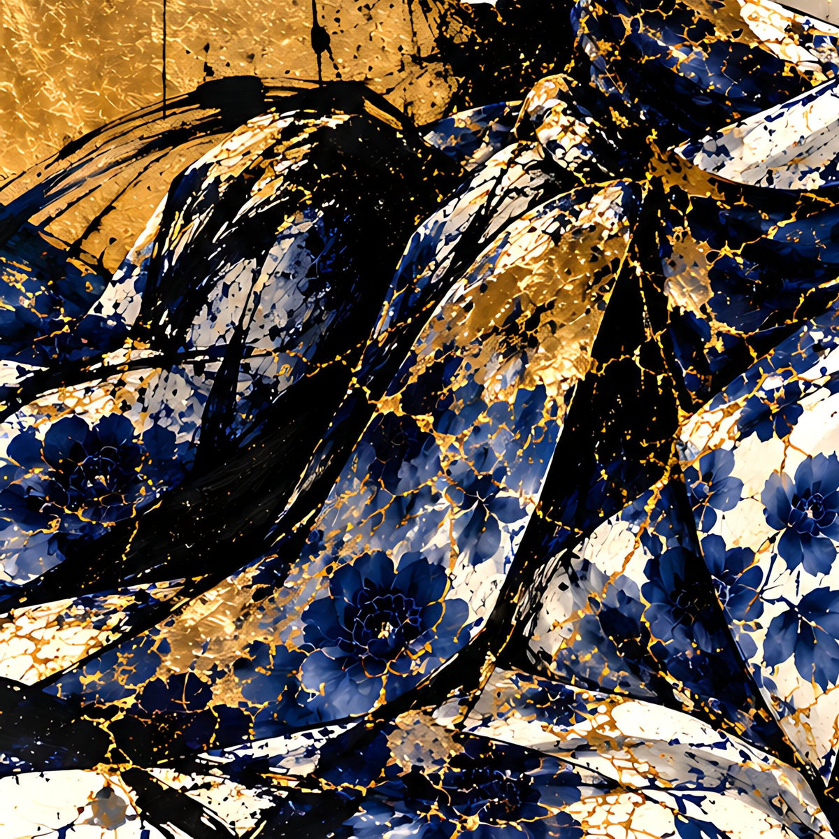 Beneath the Golden Moon — Kintsugi Geisha Limited-Edition Metal Print — PorcelainMuse — kintsugi robe detail