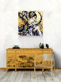 Beneath the Golden Moon — Kintsugi Geisha Limited-Edition Metal Print — PorcelainMuse — lifestyle on wall