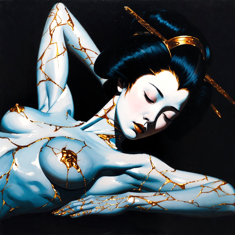 Kintsugi Geisha Metal Print, Limited PorcelainMuse Edition