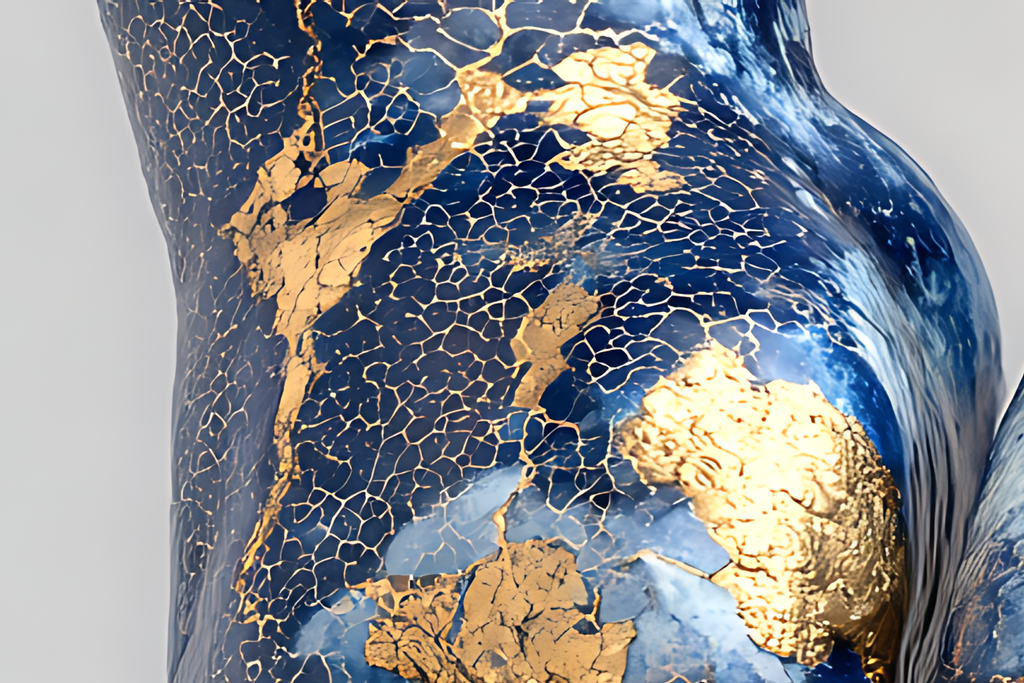 Azure Embrace — Kintsugi Porcelain Hands Canvas Art