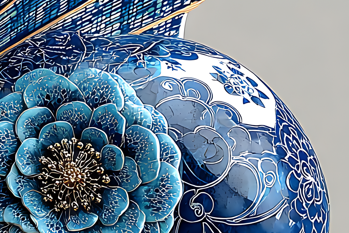 Élégance de porcelaine — Sous le parasol bleu