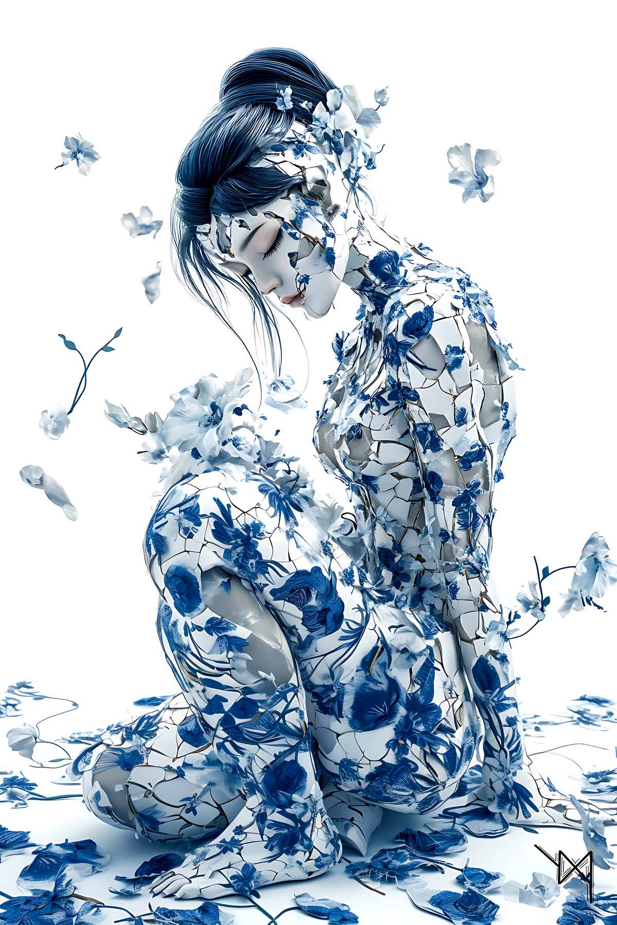 Geisha en Métamorphose — Toile en Porcelaine — PorcelainMuse