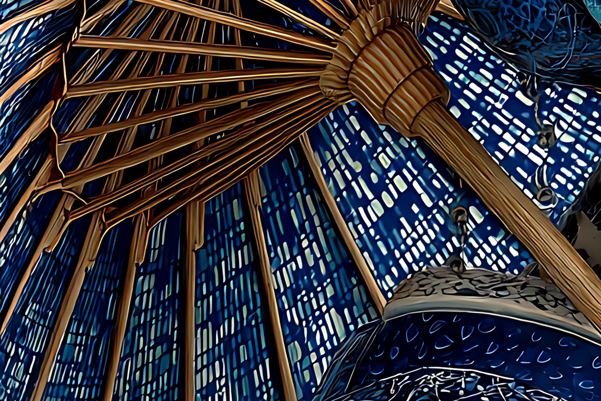 Élégance de porcelaine — Sous le parasol bleu