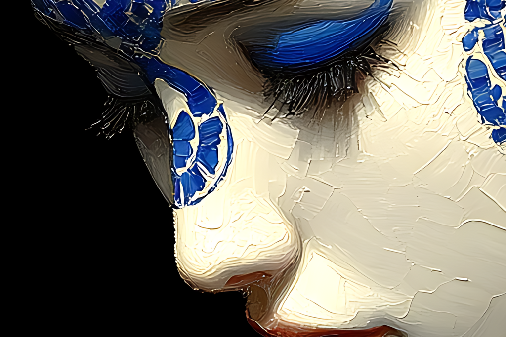 Azure Elegy — Blue Porcelain Geisha Canvas Art