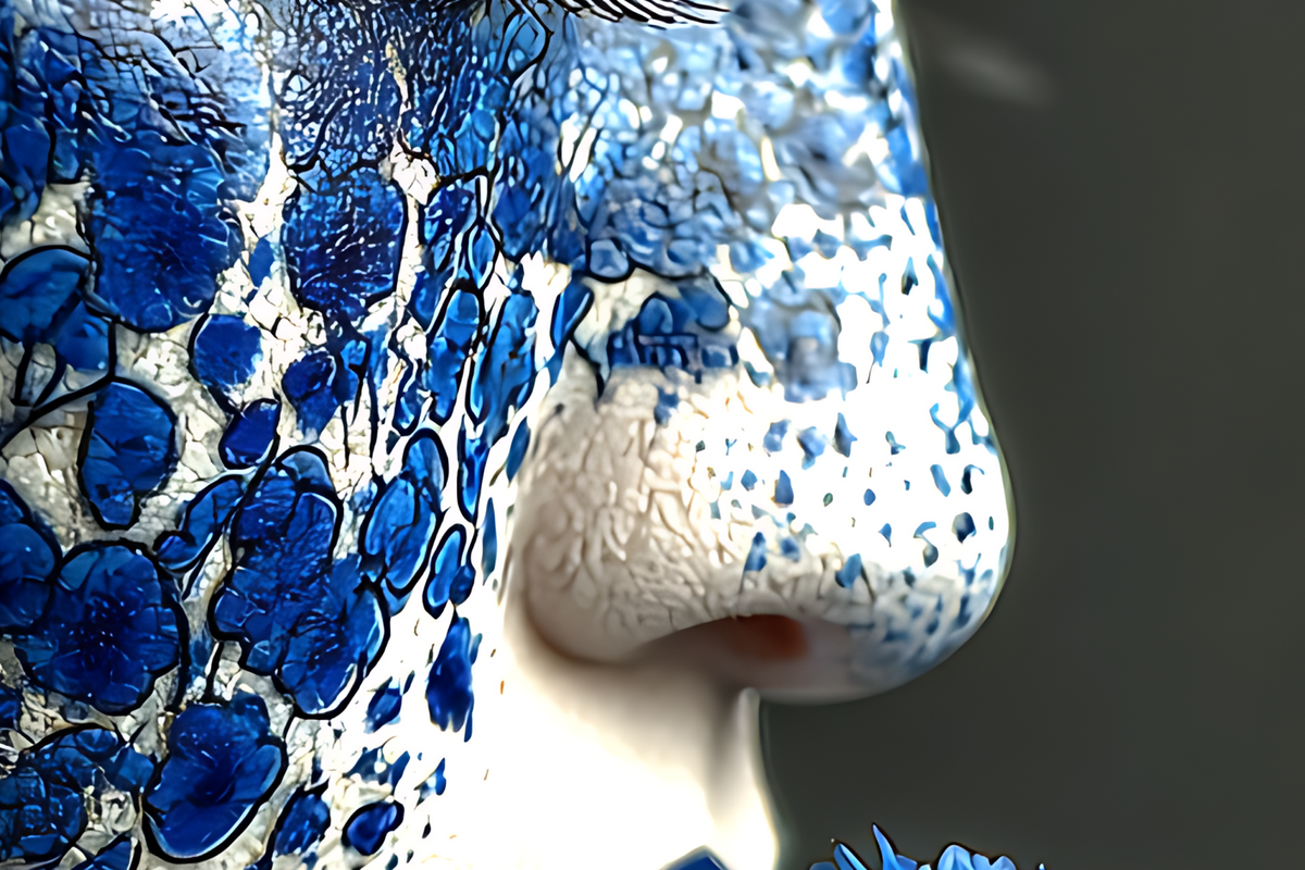 Geisha with the Blue Rose — Porcelain Canvas Art