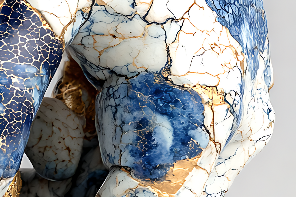 Azure Embrace — Kintsugi Porcelain Hands Canvas Art