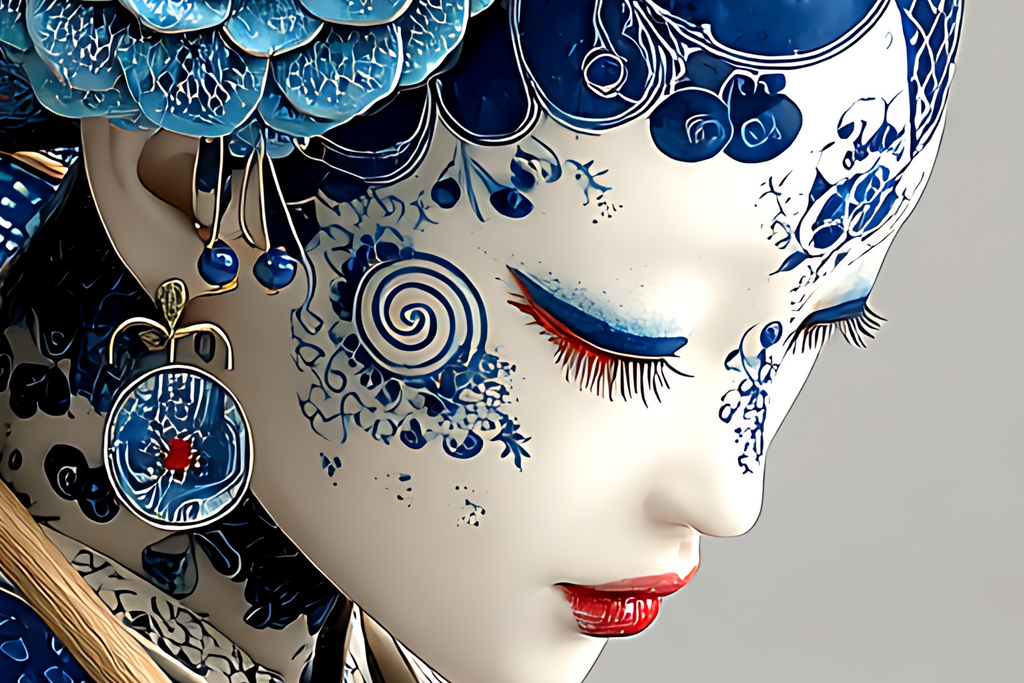 Porcelain Elegance — Beneath the Blue Parasol