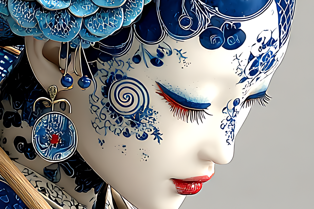 Porcelain Elegance — Beneath the Blue Parasol
