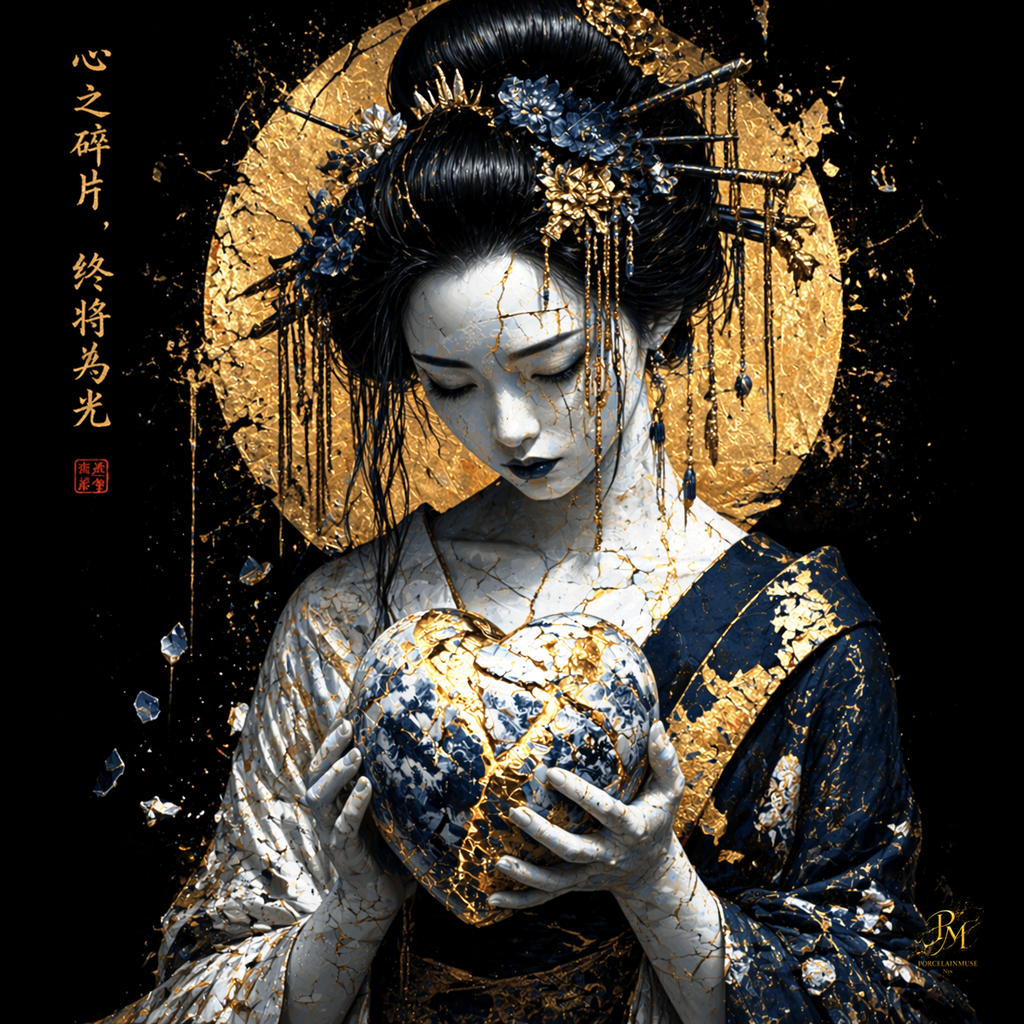 Kintsugi Geisha Metal Print, Limited PorcelainMuse Edition