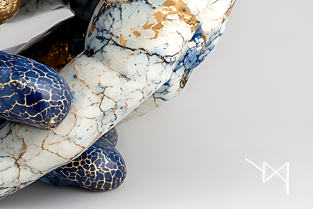 Azure Embrace — Kintsugi Porcelain Hands Canvas Art