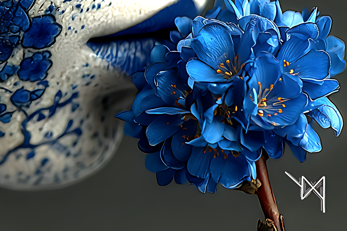 Geisha with the Blue Rose — Porcelain Canvas Art