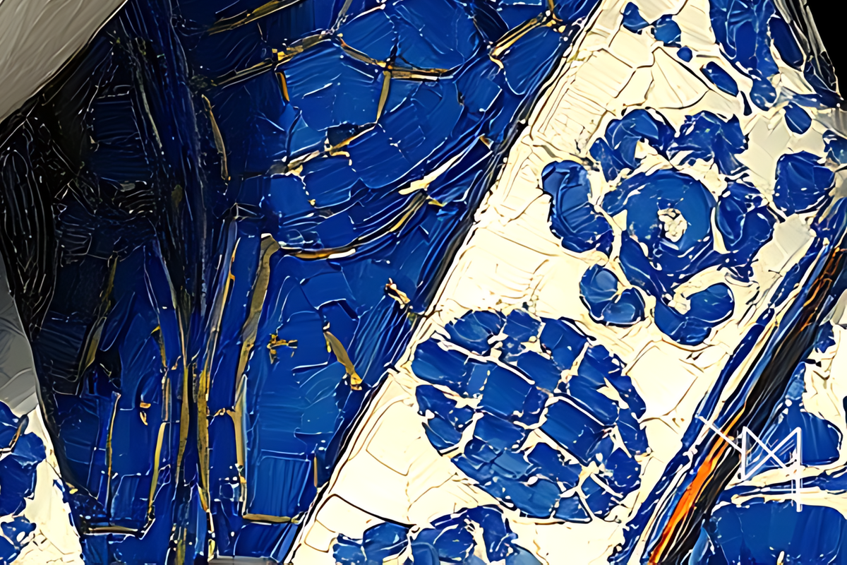 Azure Elegy — Blue Porcelain Geisha Canvas Art
