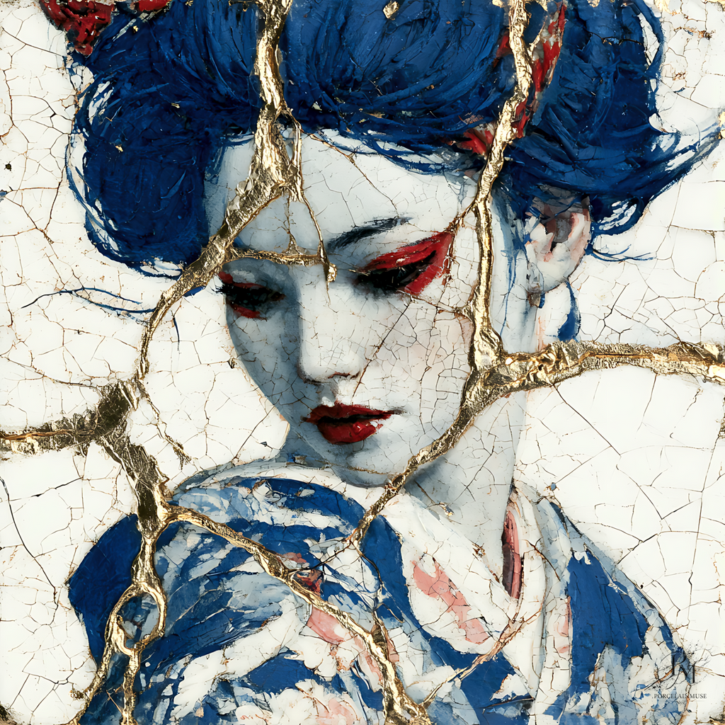 Golden Fracture of Serenity — Kintsugi Geisha Canvas Art