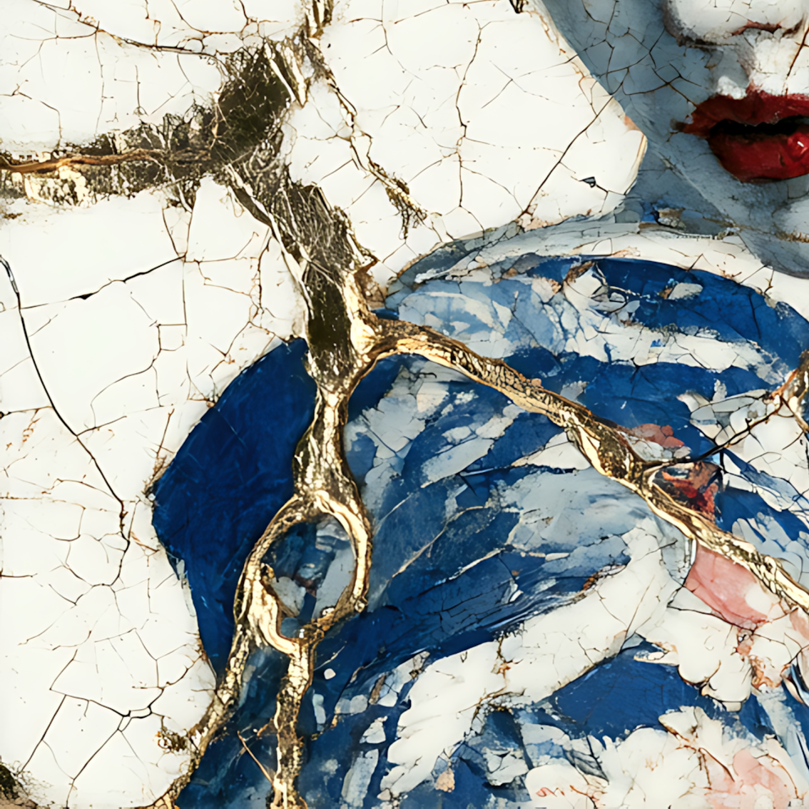 Golden Fracture of Serenity — Kintsugi Geisha Canvas Art