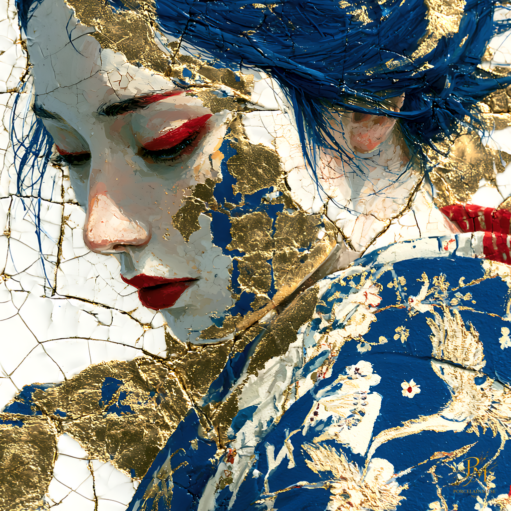 Golden Fragments of Silence — Kintsugi Geisha Canvas Art
