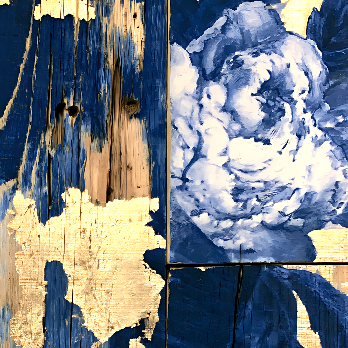 Golden Silence — Blue Porcelain Geisha Canvas Art