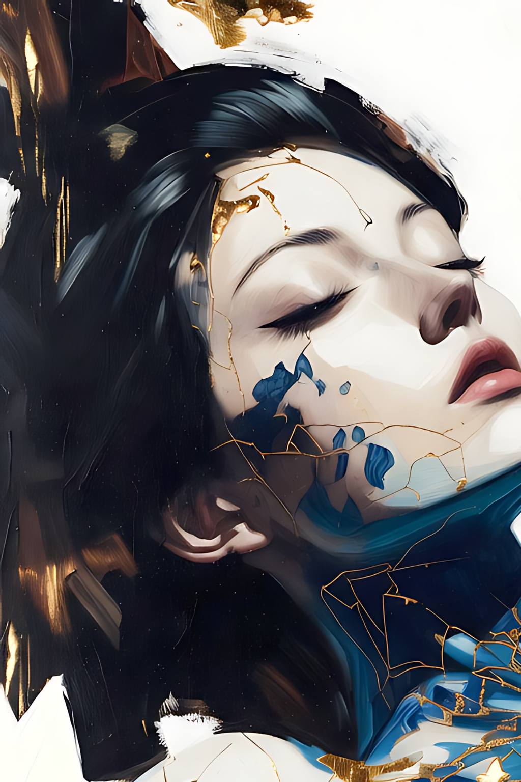 Stillness Before the Blade — Kintsugi Samurai Canvas Art