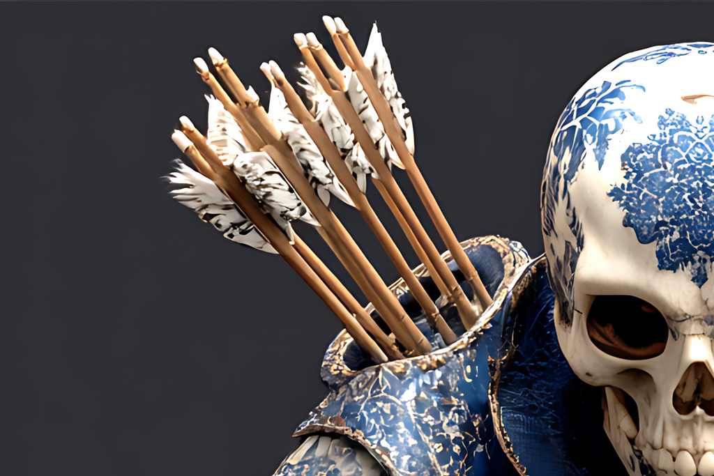 The Eternal Ronin — Blue Porcelain Skeleton Samurai Canvas