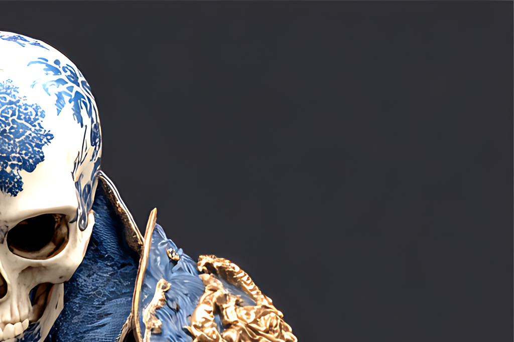 The Eternal Ronin — Blue Porcelain Skeleton Samurai Canvas