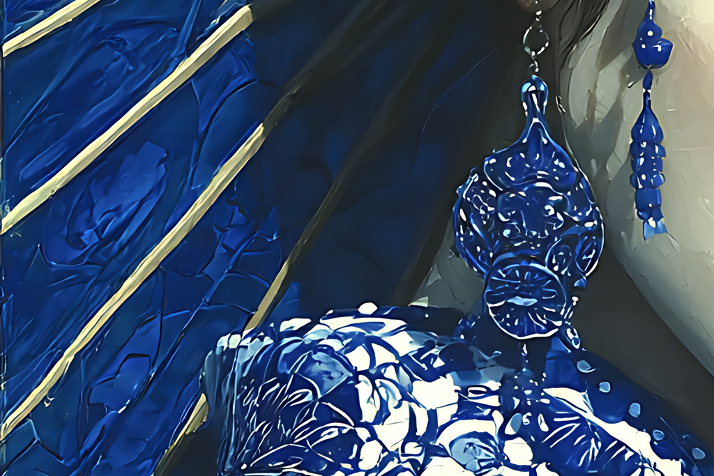Geisha Beneath the Indigo Parasol — Porcelain Canvas Art — PorcelainMuse