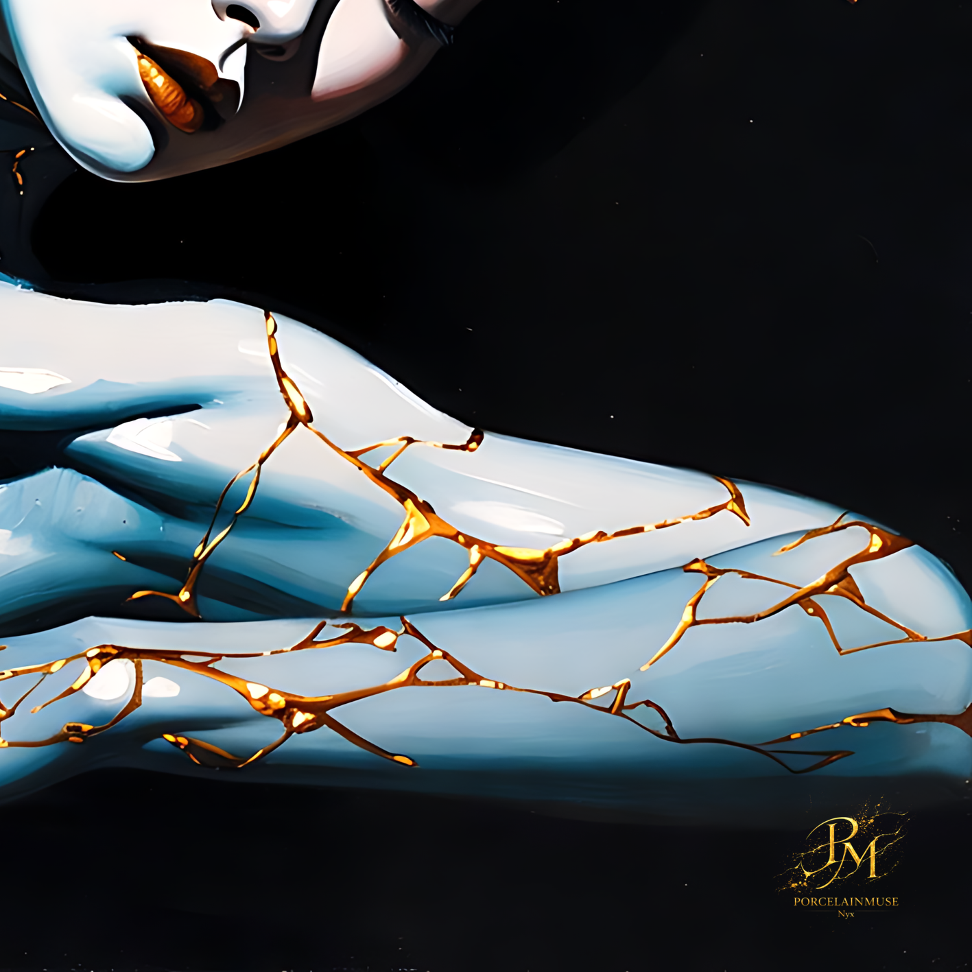 Kintsugi Geisha Metal Print, Limited PorcelainMuse Edition