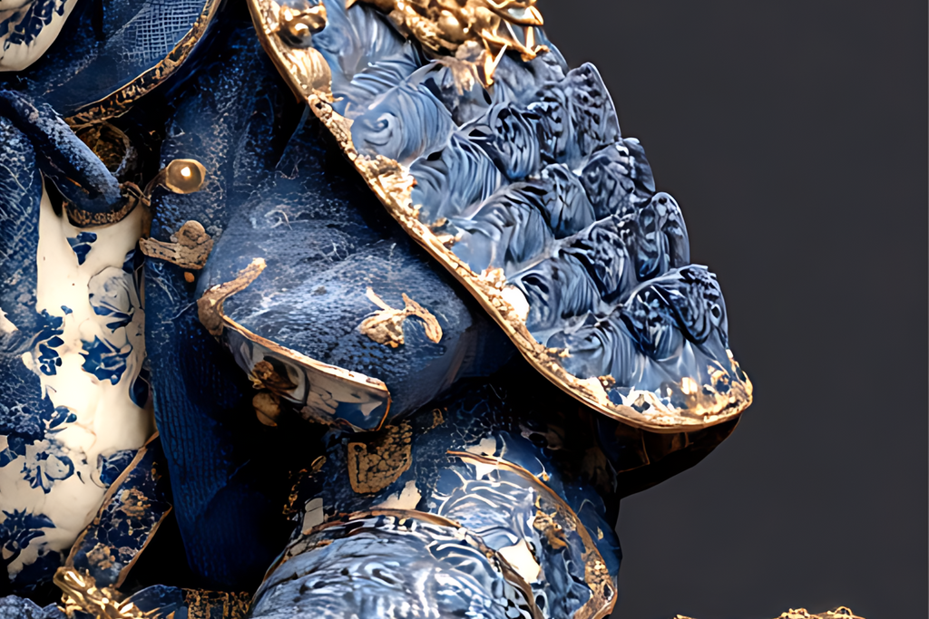The Eternal Ronin — Blue Porcelain Skeleton Samurai Canvas