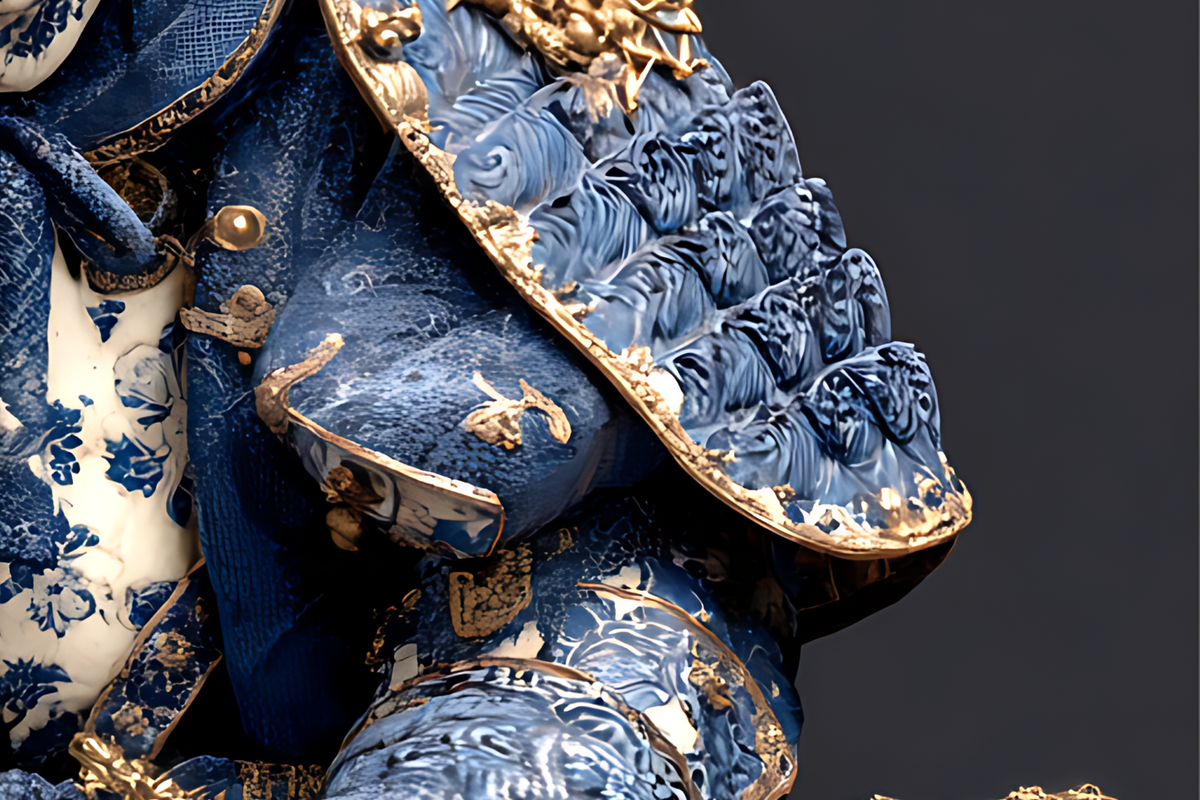 The Eternal Ronin — Blue Porcelain Skeleton Samurai Canvas