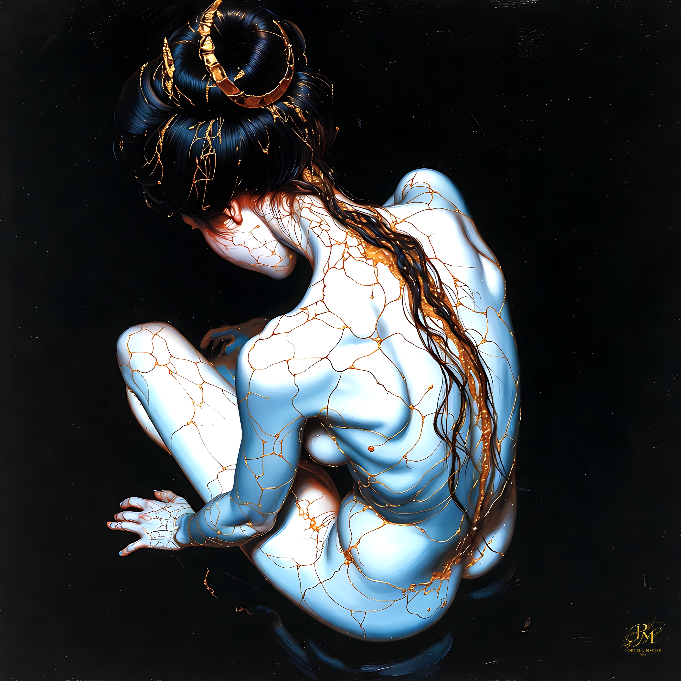 Kintsugi Geisha Metal Print, Limited PorcelainMuse Edition