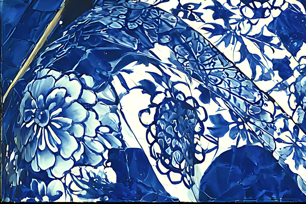 Geisha Beneath the Indigo Parasol — Porcelain Canvas Art — PorcelainMuse