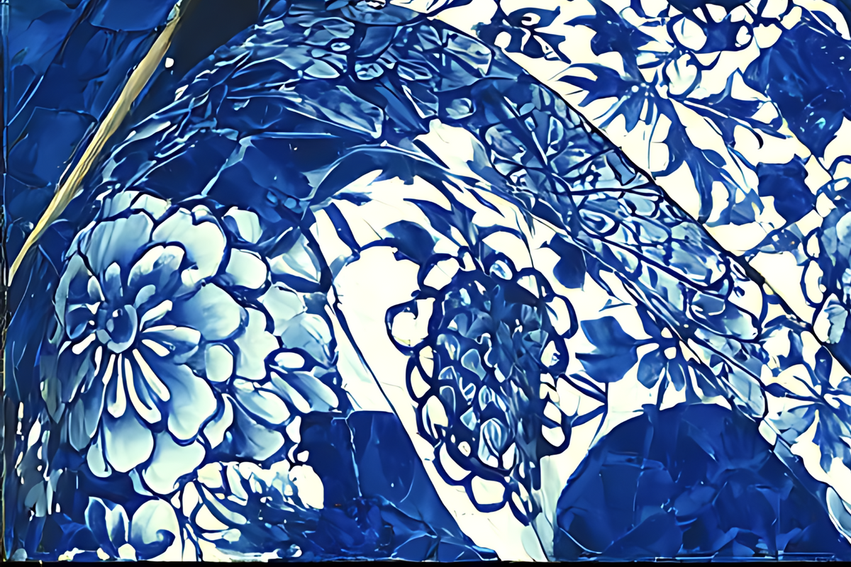 Geisha Beneath the Indigo Parasol — Porcelain Canvas Art — PorcelainMuse
