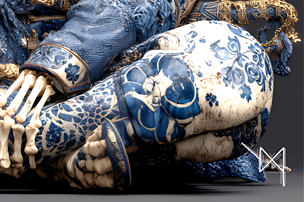 The Eternal Ronin — Blue Porcelain Skeleton Samurai Canvas