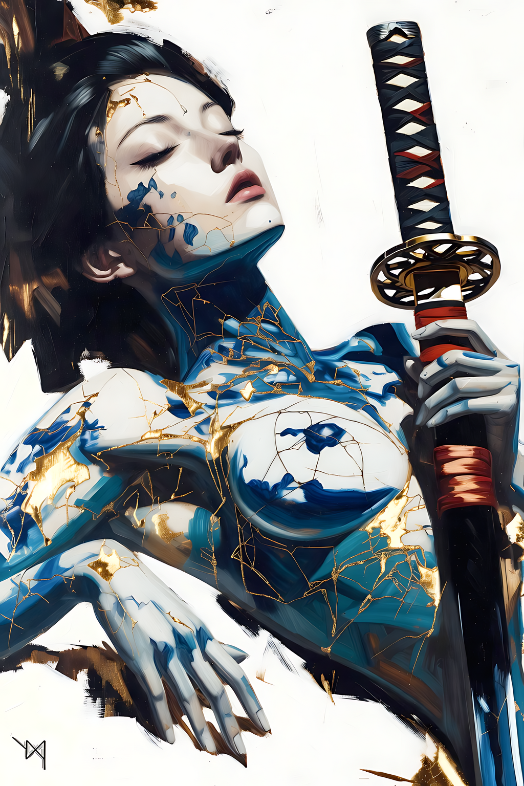 Stillness Before the Blade — Kintsugi Samurai Canvas Art
