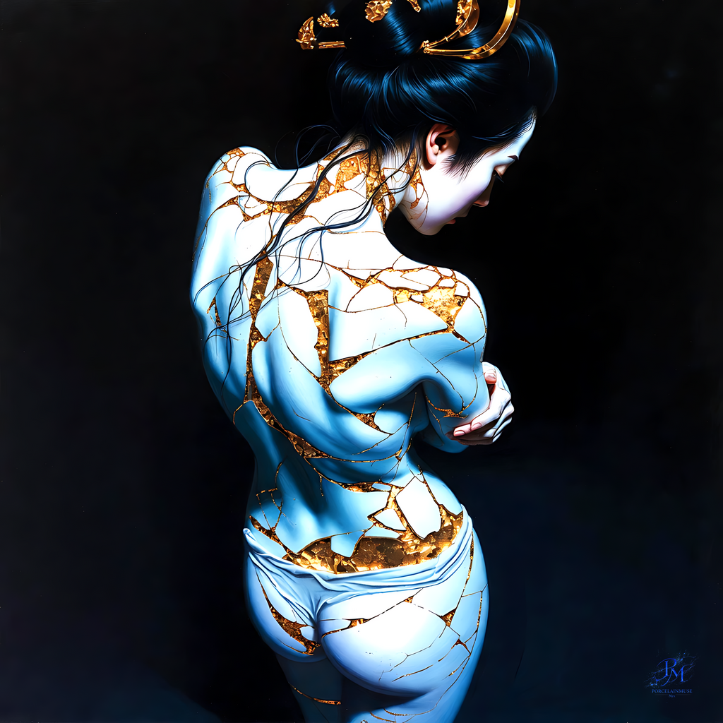 Kintsugi Geisha Metal Print, Limited PorcelainMuse Edition