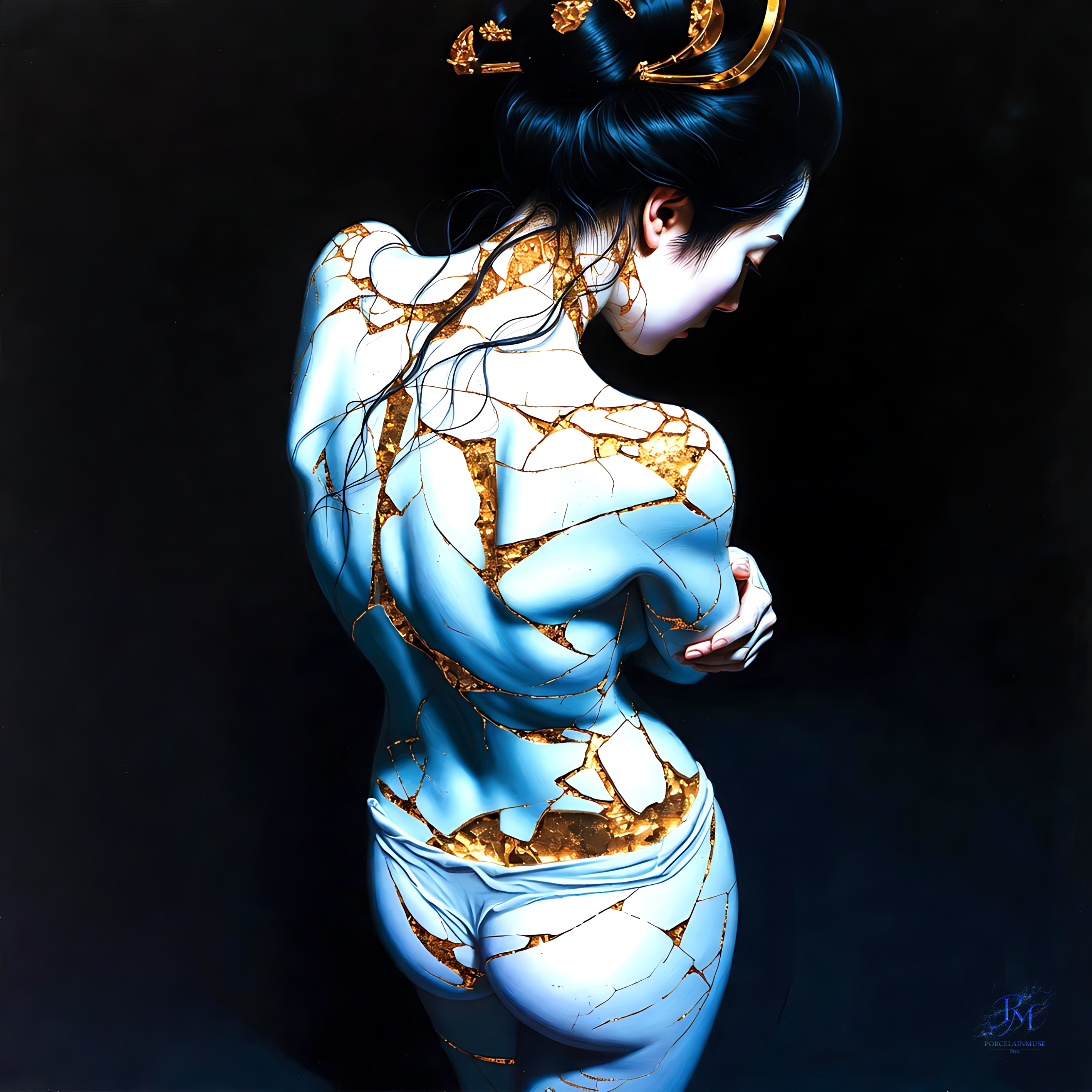 Kintsugi Geisha Metal Print, Limited PorcelainMuse Edition