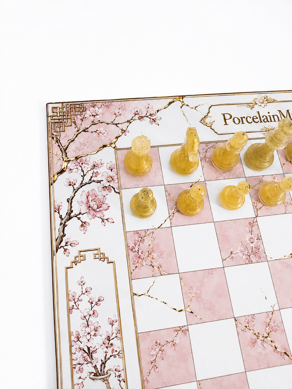 Pink Porcelain Chess Set, Geisha Collector Board