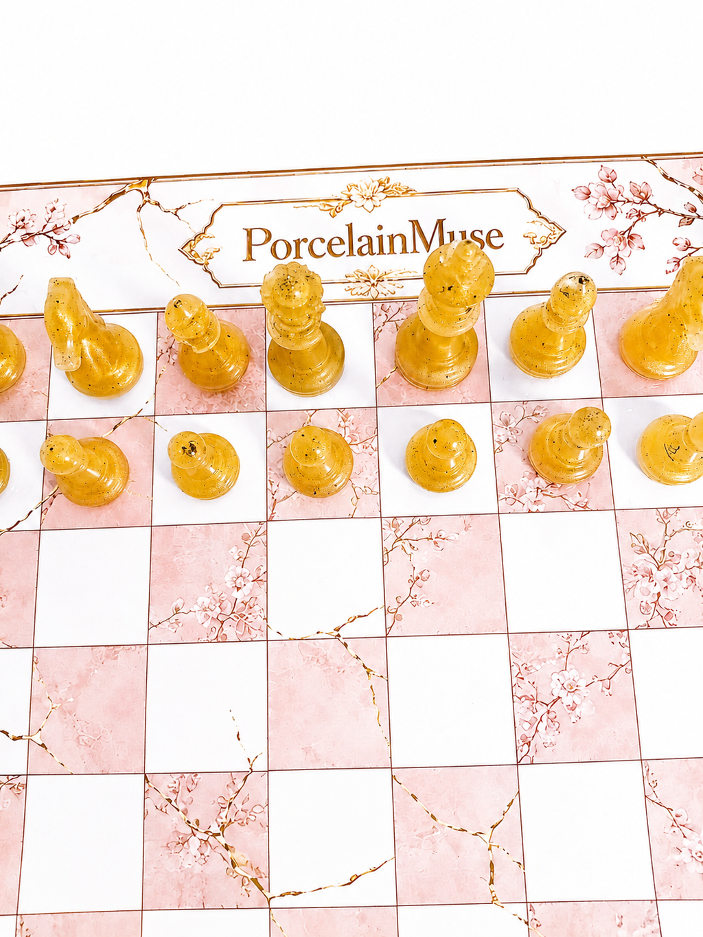 Pink Porcelain Chess Set, Geisha Collector Board