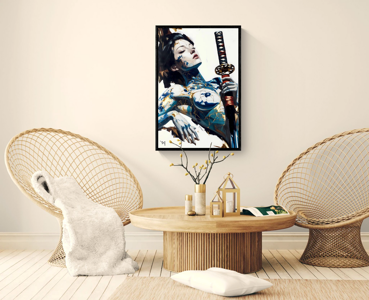 Stillness Before the Blade — Kintsugi Samurai Canvas Art