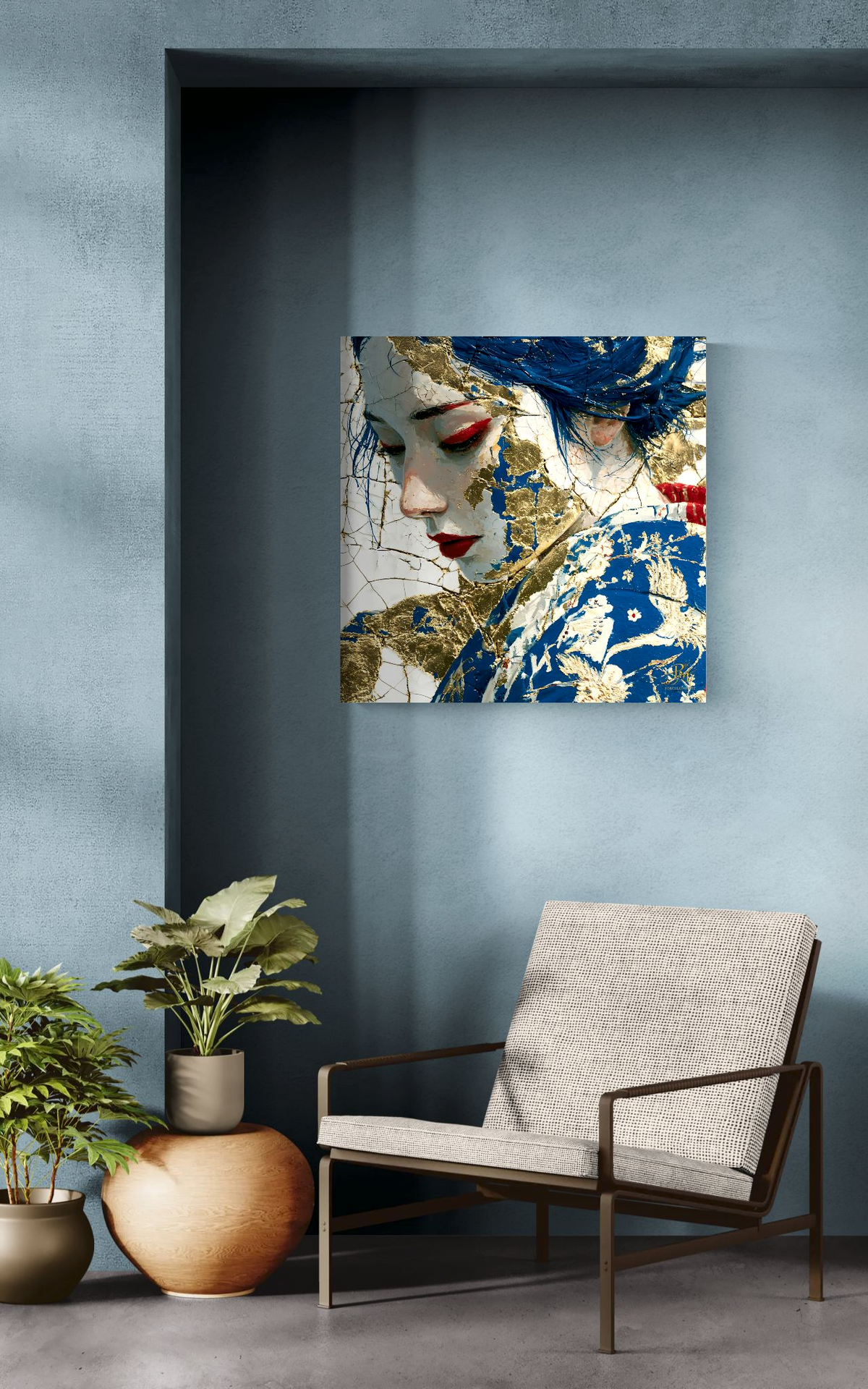 Golden Fragments of Silence — Kintsugi Geisha Canvas Art