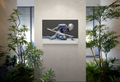 Blue Porcelain Fall of the Eternal Warrior — porcelain canvas art displayed in a garden office lobby