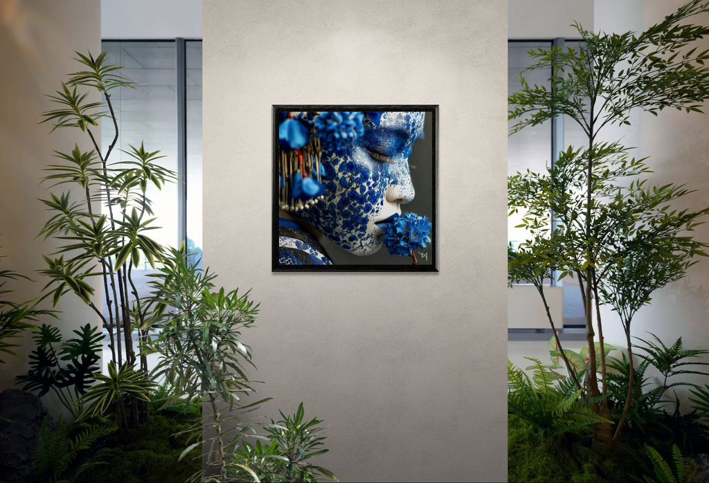 Geisha with the Blue Rose — Porcelain Canvas Art