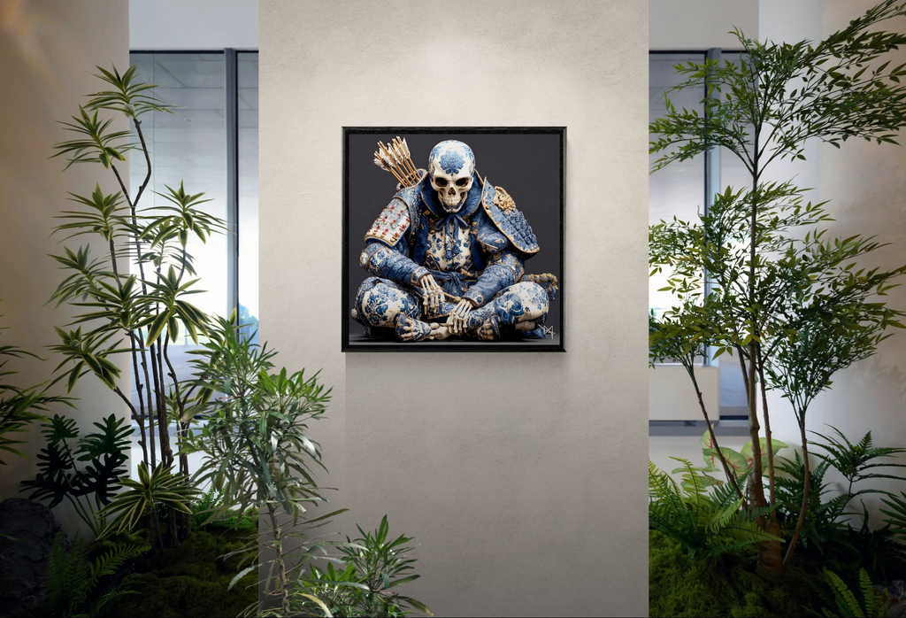 The Eternal Ronin — Blue Porcelain Skeleton Samurai Canvas