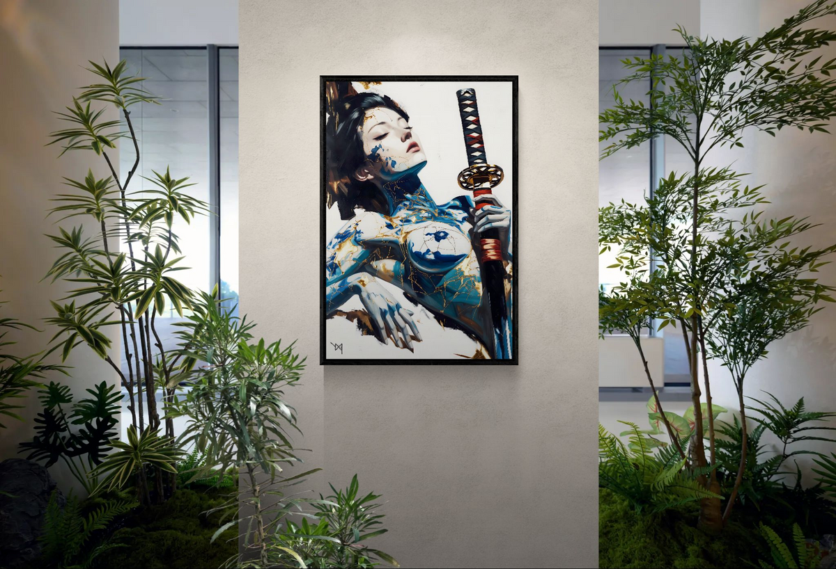Stillness Before the Blade — Kintsugi Samurai Canvas Art