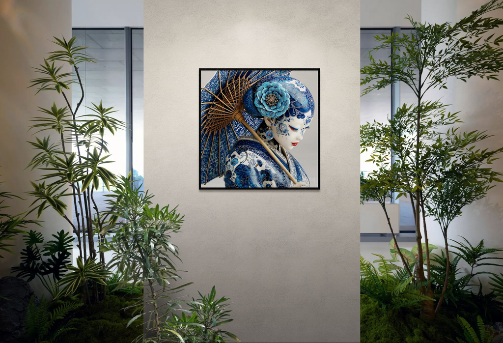 Porcelain Elegance — Beneath the Blue Parasol