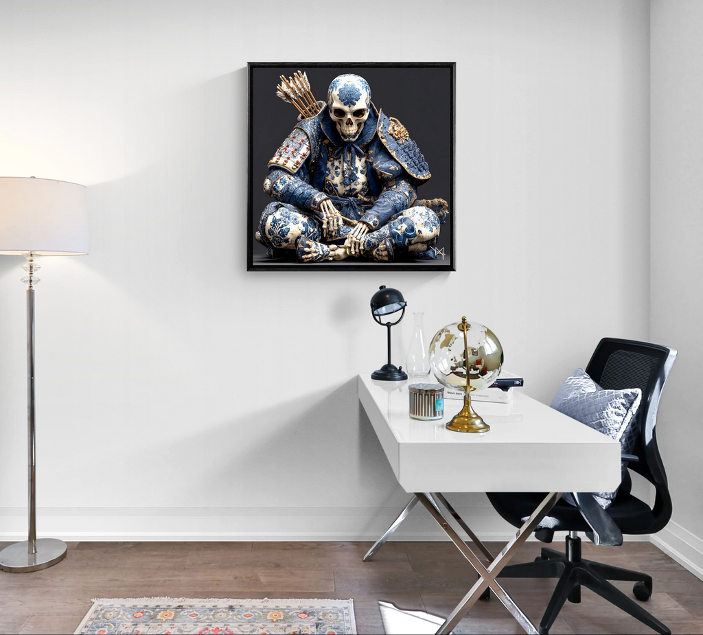 The Eternal Ronin — Blue Porcelain Skeleton Samurai Canvas