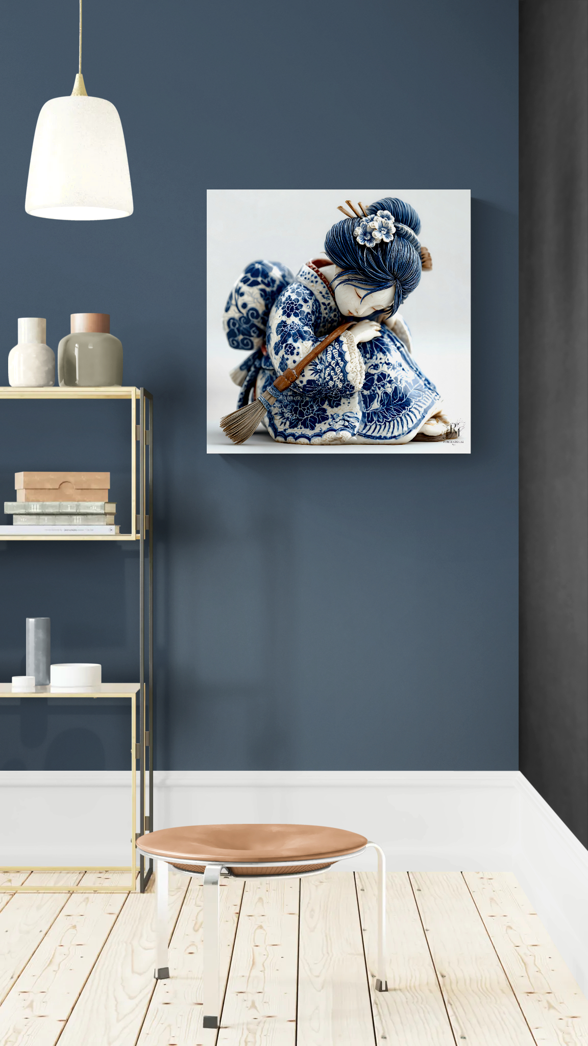 Rêverie en porcelaine — Toile décorative bleu et blanc